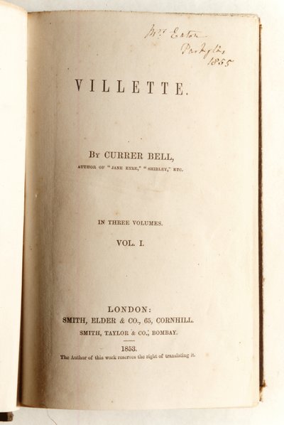 Frontispiece for Villette by Currer Bell, published by Smith, Elder & Co. in 1853 by English School